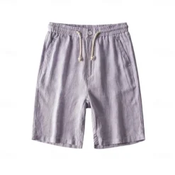 Discount OUKU Men's 100% Linen Shorts Solid Color Knee Length Outdoor Casual Daily Vacation Ethnic Style Denim Blue Light Khaki Inelastic