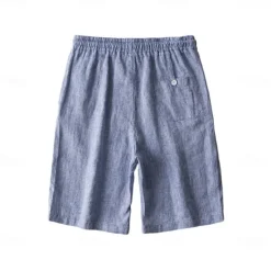 Discount OUKU Men's 100% Linen Shorts Solid Color Knee Length Outdoor Casual Daily Vacation Ethnic Style Denim Blue Light Khaki Inelastic