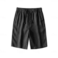 Discount OUKU Men's 100% Linen Shorts Solid Color Knee Length Outdoor Casual Daily Vacation Ethnic Style Denim Blue Light Khaki Inelastic