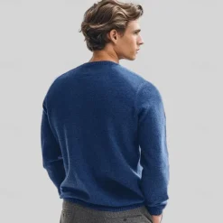 Discount OUKU Men's 100% Merino Wool Jacquard Sweater Knit Jacquard Solid Color Crew Neck Knitwear Elegant Christmas Christmas Gifts Clothing Apparel Fall Winter Navy Blue Royal Blue S M L