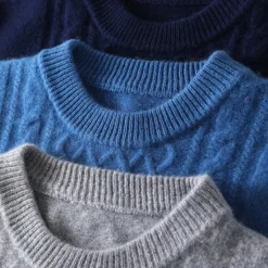 Discount OUKU Men's 100% Merino Wool Jacquard Sweater Knit Jacquard Solid Color Crew Neck Knitwear Elegant Christmas Christmas Gifts Clothing Apparel Fall Winter Navy Blue Royal Blue S M L