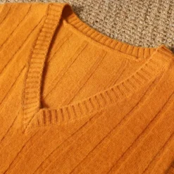 Discount OUKU Men's 100% Merino Wool Pullover Sweater Vest Knit Vertical Stripes V Neck Knitwear Elegant Outdoor Home Clothing Apparel Fall Winter Black Orange S M L