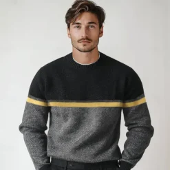 OUKU Men's 100% Merino Wool Pullover Sweater Jumper Knit Color Block Crew Neck Knitwear Elegant Christmas Outdoor Clothing Apparel Fall Winter Black Red S M L