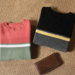 OUKU Men's 100% Merino Wool Pullover Sweater Jumper Knit Color Block Crew Neck Knitwear Elegant Christmas Outdoor Clothing Apparel Fall Winter Black Red S M L