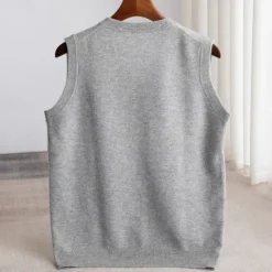 New OUKU Men's 100% Merino Wool Sweater Vest Knit Solid Color V Neck Knitwear Elegant Outdoor Home Clothing Apparel Spring Fall Wine Red Black S M L