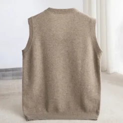 New OUKU Men's 100% Merino Wool Sweater Vest Knit Solid Color V Neck Knitwear Elegant Outdoor Home Clothing Apparel Spring Fall Wine Red Black S M L