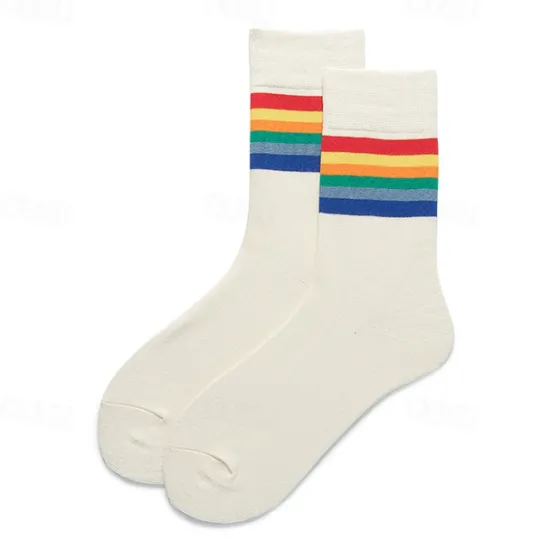Online OUKU Men's 5 Pack Multi Packs Socks Crew Socks Running Socks Casual Socks White Red Color Rainbow Sports & Outdoor Daily Vacation Basic Medium Spring Fall Fashion Casual