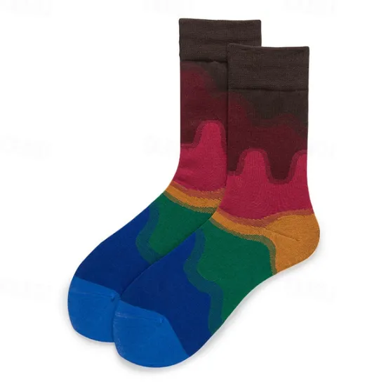 Online OUKU Men's 5 Pack Multi Packs Socks Crew Socks Running Socks Casual Socks White Red Color Rainbow Sports & Outdoor Daily Vacation Basic Medium Spring Fall Fashion Casual
