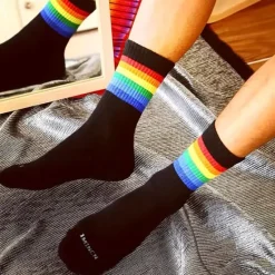 Online OUKU Men's 5 Pack Multi Packs Socks Crew Socks Running Socks Casual Socks White Red Color Rainbow Sports & Outdoor Daily Vacation Basic Medium Spring Fall Fashion Casual