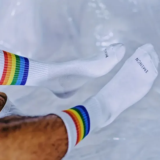 Online OUKU Men's 5 Pack Multi Packs Socks Crew Socks Running Socks Casual Socks White Red Color Rainbow Sports & Outdoor Daily Vacation Basic Medium Spring Fall Fashion Casual