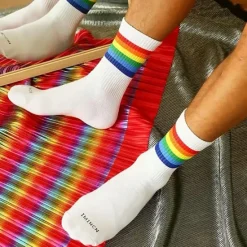Online OUKU Men's 5 Pack Multi Packs Socks Crew Socks Running Socks Casual Socks White Red Color Rainbow Sports & Outdoor Daily Vacation Basic Medium Spring Fall Fashion Casual