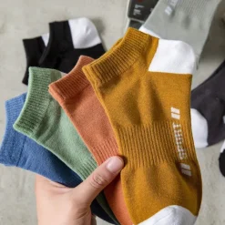 Online OUKU Men's 5 Pack Multi Packs Socks Ankle Socks Low Cut Socks Color Color Block Sports & Outdoor Daily Vacation Basic Medium Spring Fall Fashion Casual Rainbow