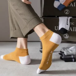 Online OUKU Men's 5 Pack Multi Packs Socks Ankle Socks Low Cut Socks Color Color Block Sports & Outdoor Daily Vacation Basic Medium Spring Fall Fashion Casual Rainbow