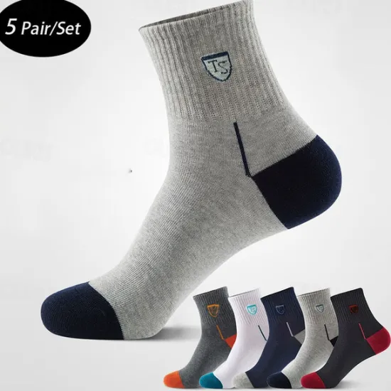 Online OUKU Men's 5 Pack Multi Packs Socks Crew Socks Running Socks Casual Socks Color Color Block Sports & Outdoor Daily Vacation Basic Medium Spring Fall Fashion Casual Rainbow