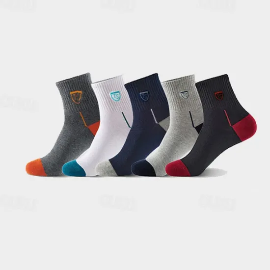 Online OUKU Men's 5 Pack Multi Packs Socks Crew Socks Running Socks Casual Socks Color Color Block Sports & Outdoor Daily Vacation Basic Medium Spring Fall Fashion Casual Rainbow