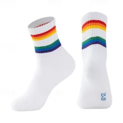 Sale OUKU Men's 2 Pack Multi Packs Socks Crew Socks Running Socks Casual Socks Black White Color Rainbow Sports & Outdoor Daily Vacation Basic Medium Spring Fall Fashion Casual