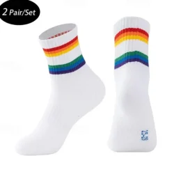 Sale OUKU Men's 2 Pack Multi Packs Socks Crew Socks Running Socks Casual Socks Black White Color Rainbow Sports & Outdoor Daily Vacation Basic Medium Spring Fall Fashion Casual