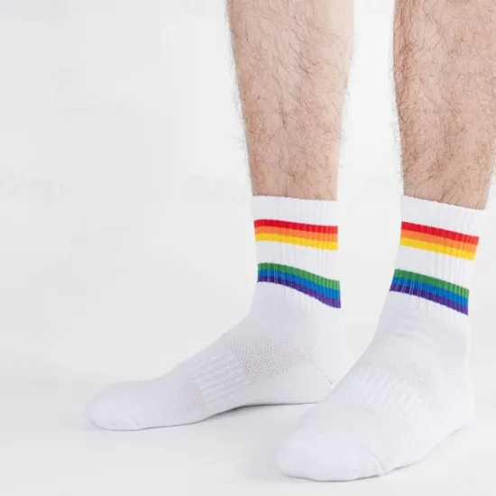 Sale OUKU Men's 2 Pack Multi Packs Socks Crew Socks Running Socks Casual Socks Black White Color Rainbow Sports & Outdoor Daily Vacation Basic Medium Spring Fall Fashion Casual