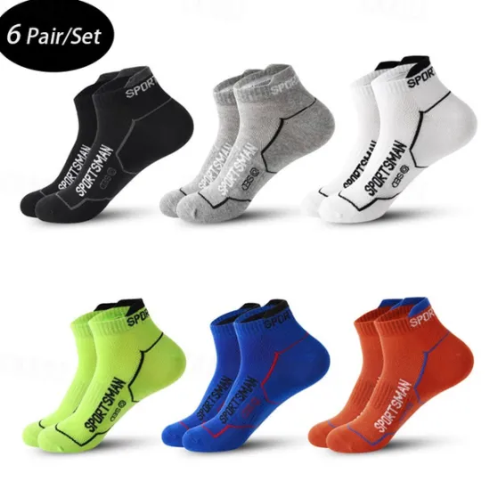 New OUKU Men's 6 Pack Multi Packs Socks Ankle Socks Low Cut Socks Running Socks Casual Socks Black White Color Color Block Sports & Outdoor Casual Daily Basic Medium Spring Fall Fashion