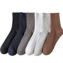 Discount OUKU Men's 1 Pair 100% Cotton Socks Black White Color Solid Color Medium Spring Fall Winter Knitwear Elegant