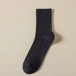 Discount OUKU Men's 1 Pair 100% Cotton Socks Black White Color Solid Color Medium Spring Fall Winter Knitwear Elegant