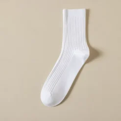 Discount OUKU Men's 1 Pair 100% Cotton Socks Black White Color Solid Color Medium Spring Fall Winter Knitwear Elegant