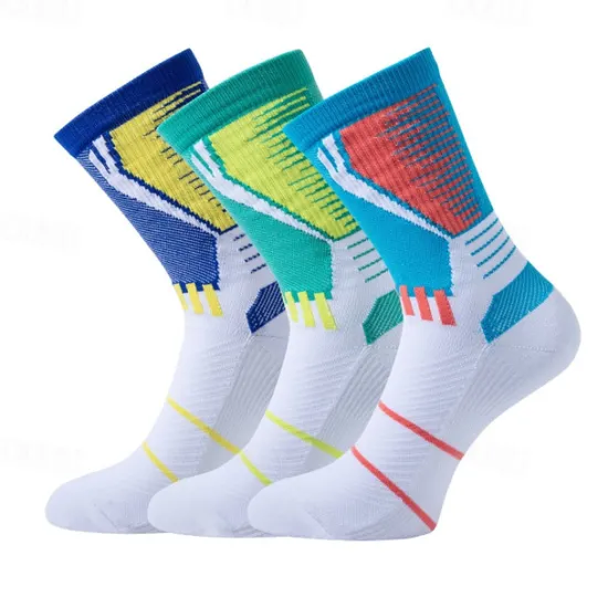 Best OUKU Men's 1 Pair Socks Running Socks Casual Socks Blue Green Color Color Block Sports & Outdoor Daily Vacation Basic Medium Spring Fall Fashion Casual