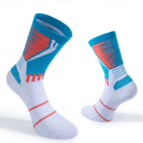 Best OUKU Men's 1 Pair Socks Running Socks Casual Socks Blue Green Color Color Block Sports & Outdoor Daily Vacation Basic Medium Spring Fall Fashion Casual