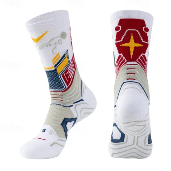 New OUKU Men's 1 Pair Socks Stockings Sport Socks / Athletic Socks Running Socks Black Red Color Print Vacation Sports & Outdoor Daily Basic Medium Spring Fall Fashion Casual