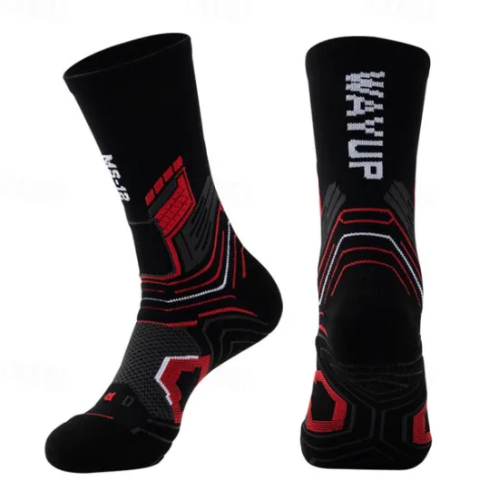 New OUKU Men's 1 Pair Socks Stockings Sport Socks / Athletic Socks Running Socks Black Red Color Print Vacation Sports & Outdoor Daily Basic Medium Spring Fall Fashion Casual
