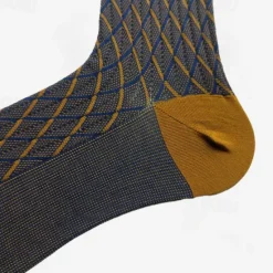 Sale OUKU Men's 1 Pair Socks Red Color Plaid Plaid Checkered Geometry Formal Wedding Anniversary Thin Spring & Fall Knitwear Elegant Yellow