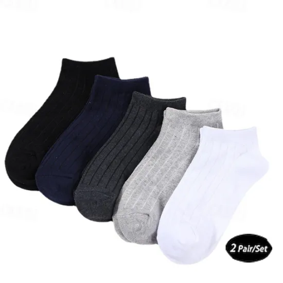 Outlet OUKU Men's 2 Pairs Ankle Socks Low Cut Socks Black White Color Plain Daily Wear Vacation Weekend Medium Summer Spring & Fall Stylish Casual