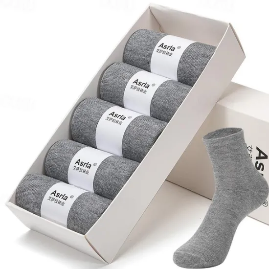 Best OUKU Men's 5 Pairs Black White Color Solid / Plain Color Office Casual Daily Spring Fall All Seasons Casual Socks Business