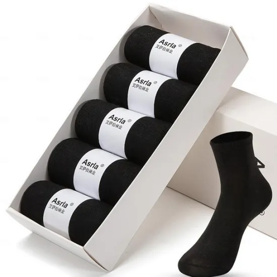 Best OUKU Men's 5 Pairs Black White Color Solid / Plain Color Office Casual Daily Spring Fall All Seasons Casual Socks Business