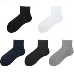 Best OUKU Men's 5 Pairs Black White Color Solid / Plain Color Office Casual Daily Spring Fall All Seasons Casual Socks Business