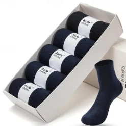 Best OUKU Men's 5 Pairs Black White Color Solid / Plain Color Office Casual Daily Spring Fall All Seasons Casual Socks Business