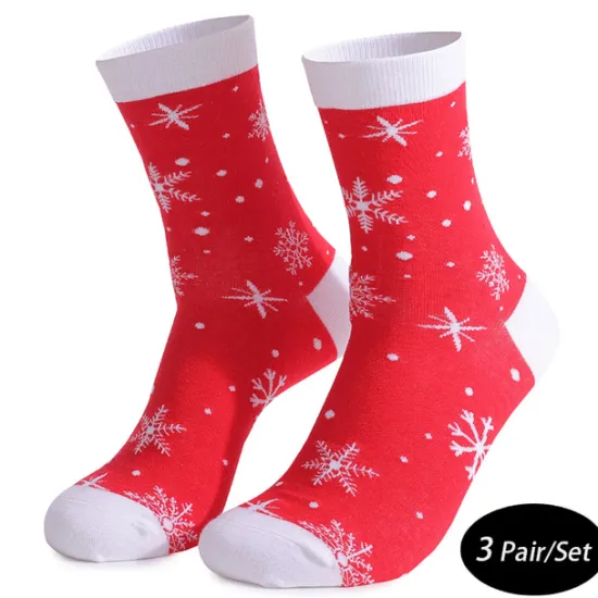 Sale OUKU Men's 3 Pairs Crew Socks Men Socks Xmas Socks White Pink Color Cartoon Christmas Casual Daily Basic Medium Fall Winter Thermal