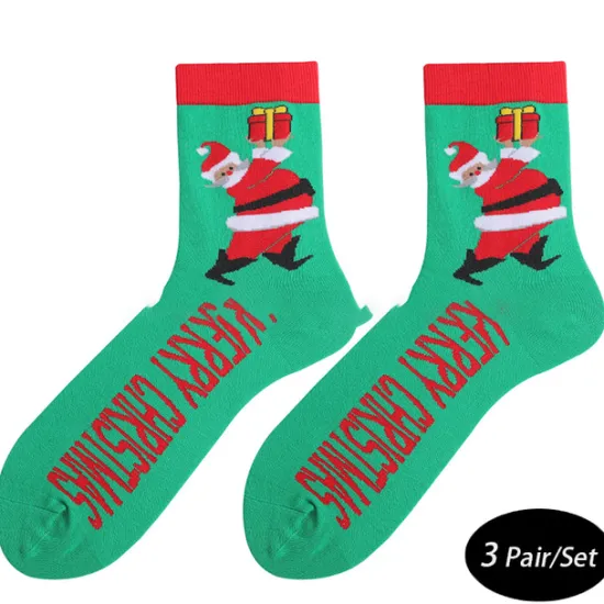 Sale OUKU Men's 3 Pairs Crew Socks Men Socks Xmas Socks White Pink Color Cartoon Christmas Casual Daily Basic Medium Fall Winter Thermal