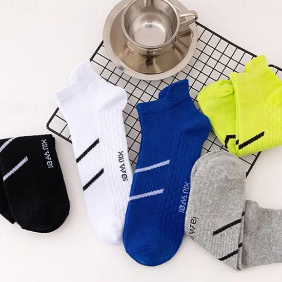 Clearance OUKU Men's 5 Pairs Multi Packs Socks Running Socks Casual Socks Black White Color Plain Vacation Sports & Outdoor Daily Basic Medium Spring Fall Fashion Casual