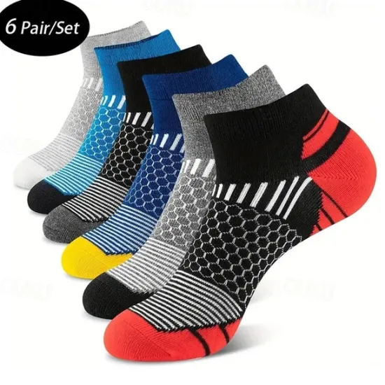 Discount OUKU Men's 6 Pairs Multi Packs Socks Running Socks Casual Socks Black White Color Geometic Sports & Outdoor Daily Vacation Basic Medium Spring Fall Fashion Casual