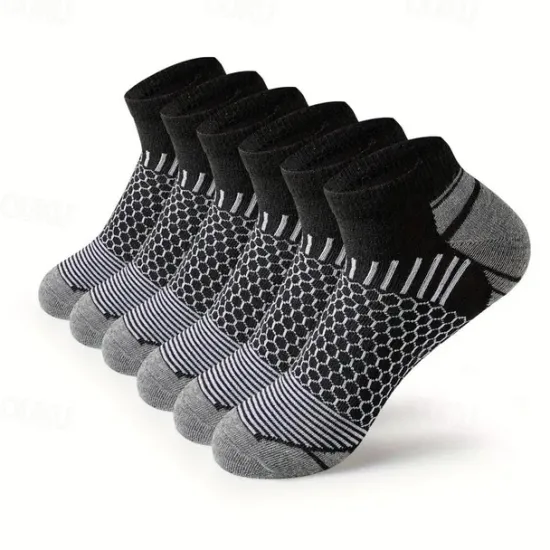 Discount OUKU Men's 6 Pairs Multi Packs Socks Running Socks Casual Socks Black White Color Geometic Sports & Outdoor Daily Vacation Basic Medium Spring Fall Fashion Casual