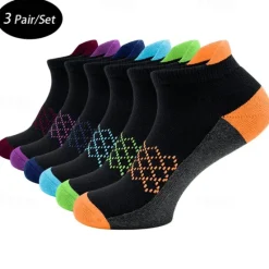 Best OUKU Men's 3 Pairs Multi Packs Socks Running Socks Casual Socks Wine Blue Color Color Block Vacation Sports & Outdoor Daily Basic Medium Spring Fall Fashion Casual