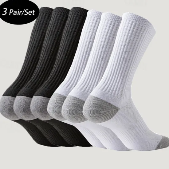 New OUKU Men's 3 Pairs Multi Packs Socks Running Socks Long Socks White+White+Black Black Color Color Block Sports & Outdoor Daily Vacation Basic Medium Spring Fall Fashion Casual