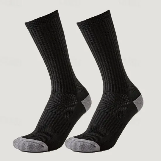 New OUKU Men's 3 Pairs Multi Packs Socks Running Socks Long Socks White+White+Black Black Color Color Block Sports & Outdoor Daily Vacation Basic Medium Spring Fall Fashion Casual