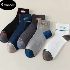 New OUKU Men's 5 Pairs Multi Packs Socks Running Socks Casual Socks Black White Color Color Block Vacation Sports & Outdoor Daily Basic Medium Spring Fall Fashion Casual