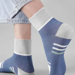 Clearance OUKU Men's 5 Pairs Multi Packs Socks Running Socks Casual Socks Color Color Block Striped Sports & Outdoor Daily Vacation Basic Medium Spring Fall Fashion Casual Rainbow