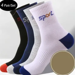 New OUKU Men's 4 Pairs Multi Packs Socks Crew Socks Running Socks Casual Socks Black White Color Color Block Plain Vacation Sports & Outdoor Daily Basic Medium Spring Fall Fashion Casual