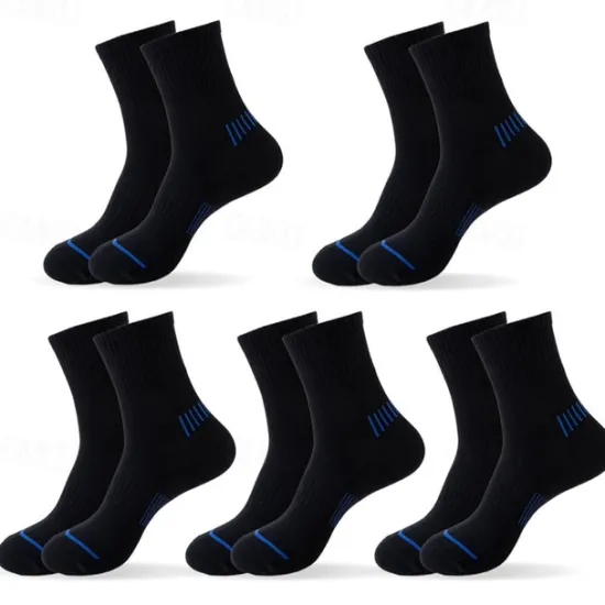 Online OUKU Men's 5 Pairs Multi Packs Socks Running Socks Casual Socks Black White Color Stripes Vacation Sports & Outdoor Daily Basic Medium Spring Fall Fashion Casual