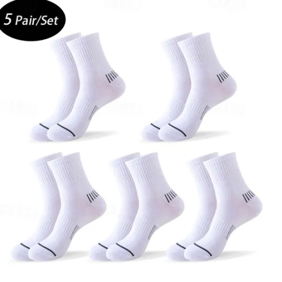 Online OUKU Men's 5 Pairs Multi Packs Socks Running Socks Casual Socks Black White Color Stripes Vacation Sports & Outdoor Daily Basic Medium Spring Fall Fashion Casual