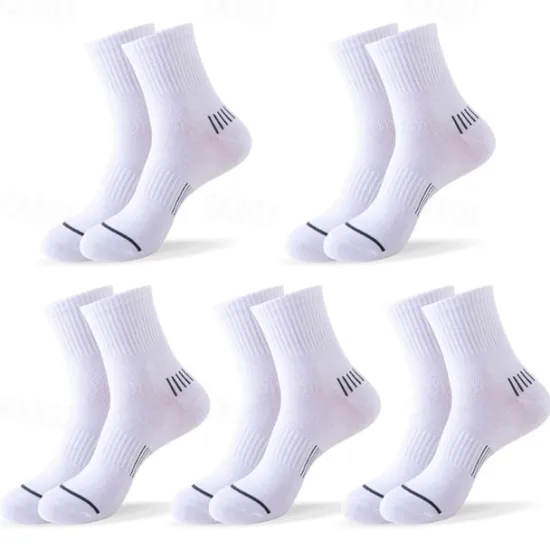 Online OUKU Men's 5 Pairs Multi Packs Socks Running Socks Casual Socks Black White Color Stripes Vacation Sports & Outdoor Daily Basic Medium Spring Fall Fashion Casual